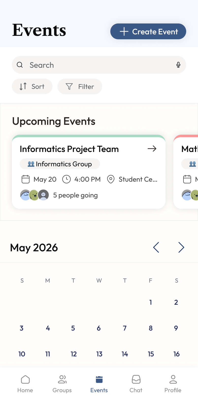 Bullb events screen