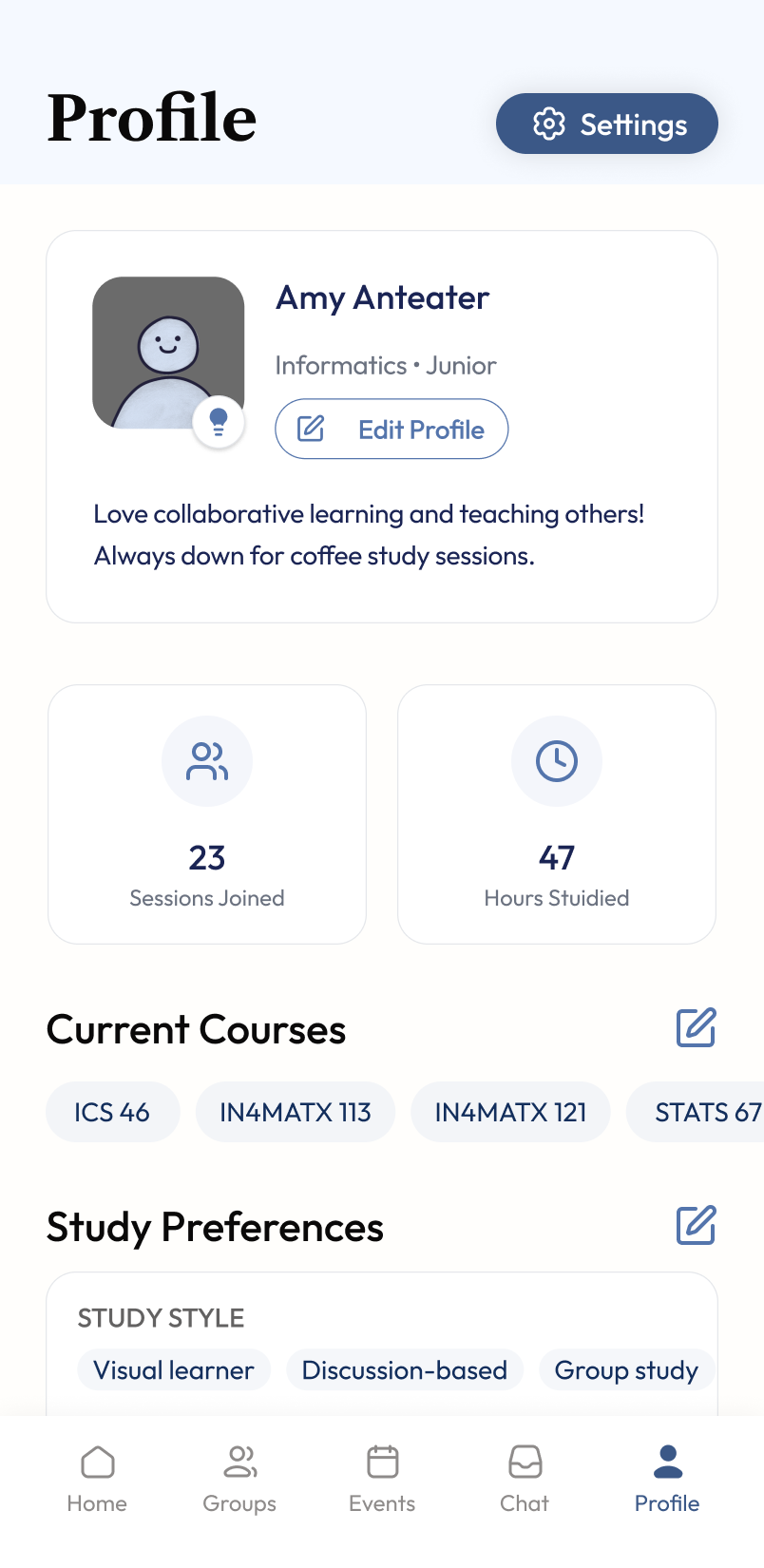 Bullb profile screen