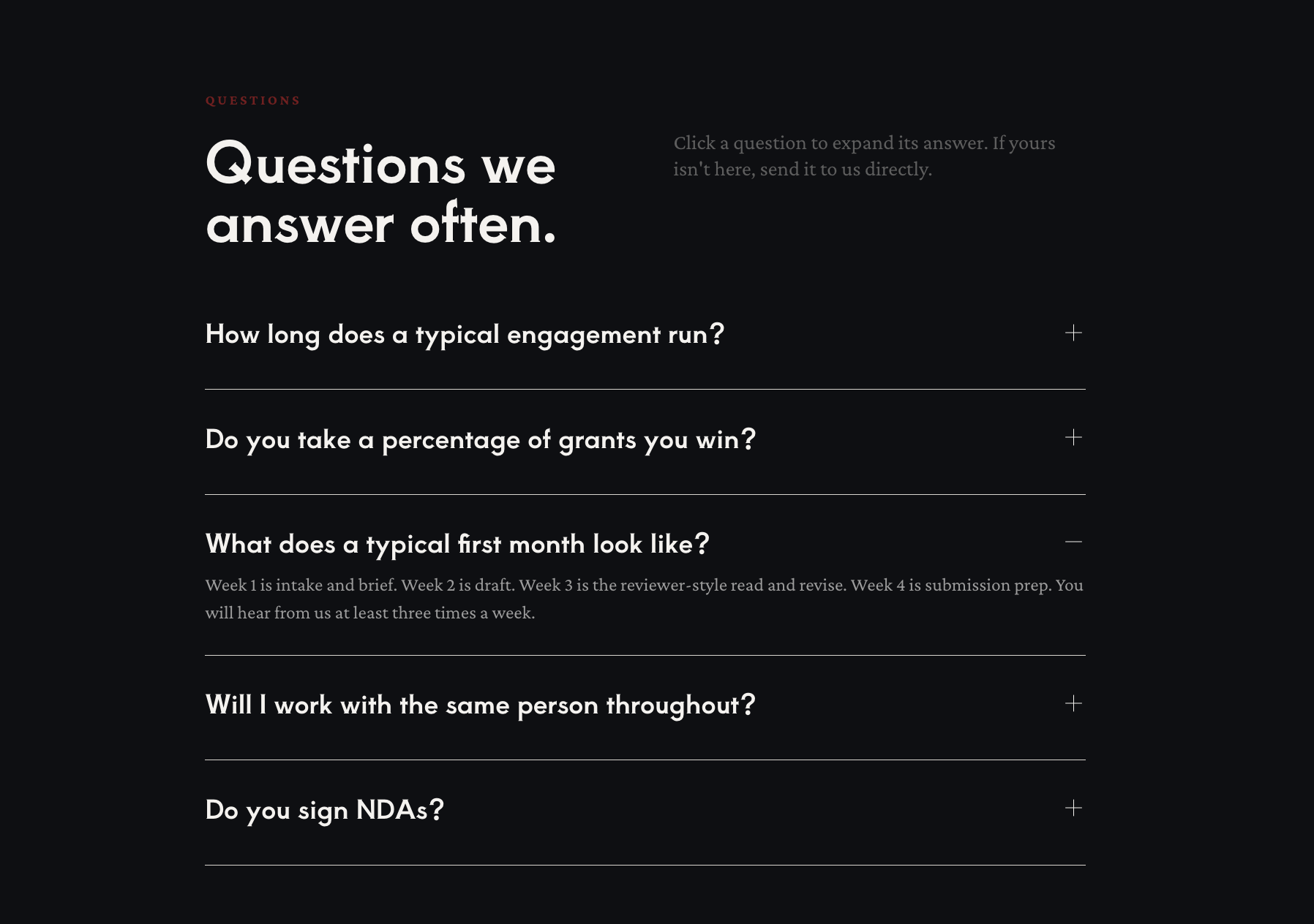 Falcon PM Q&A section
