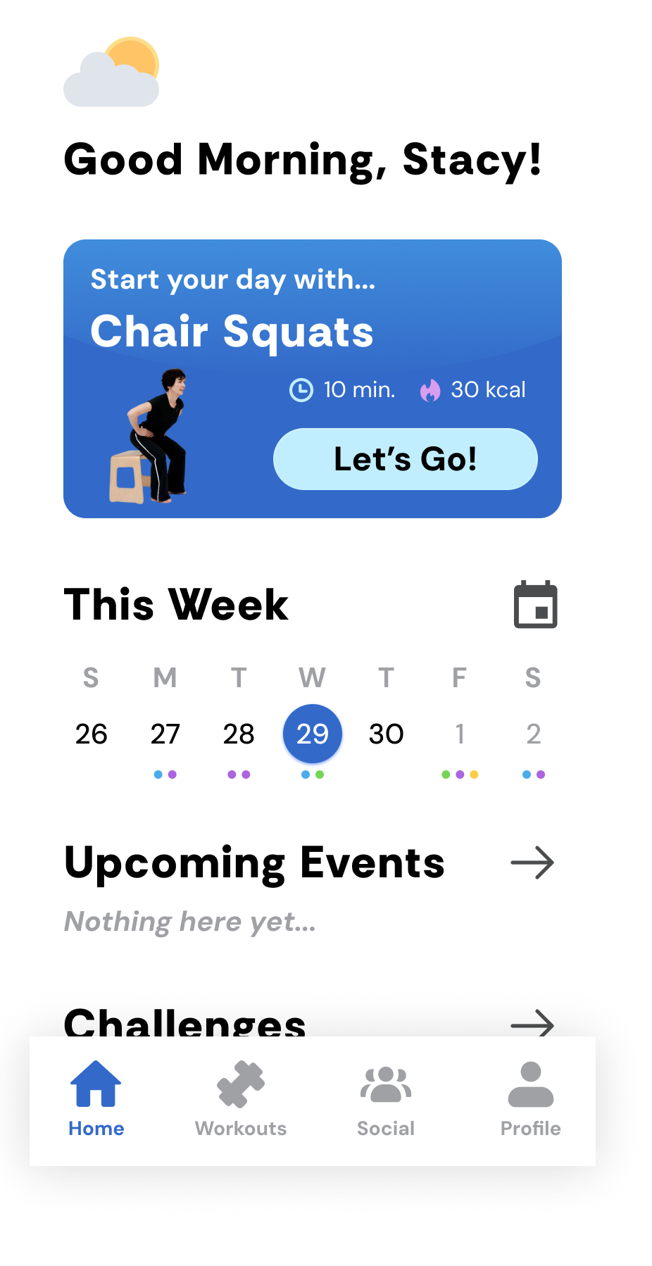 StayFit home screen