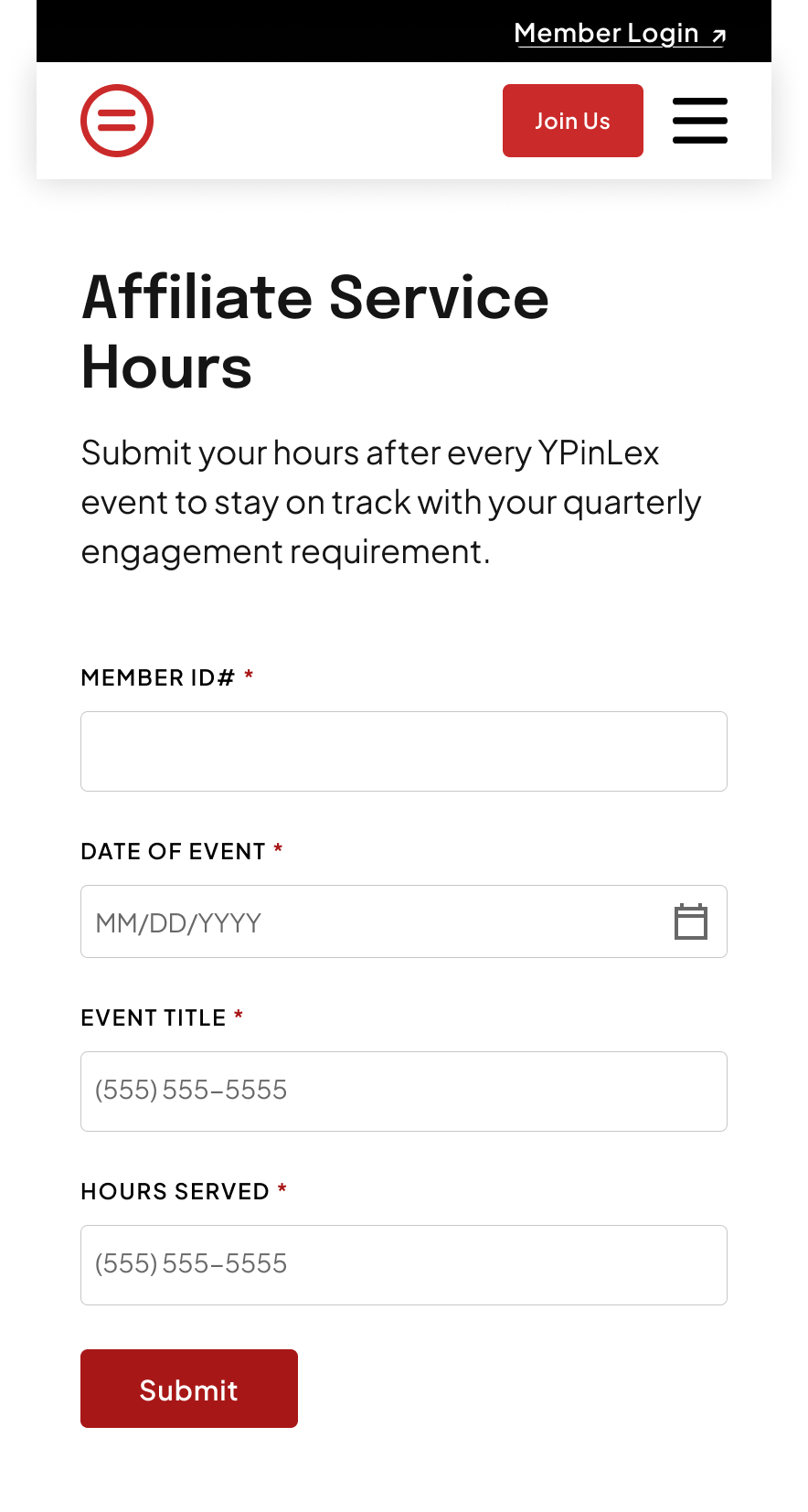 YPinLex volunteer hours form