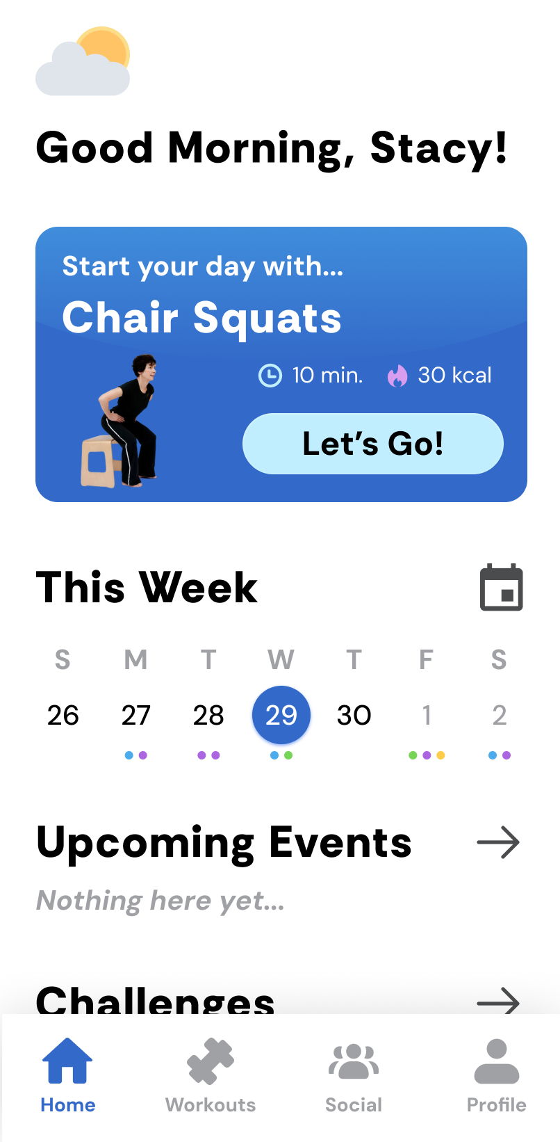 StayFit prototype screen example